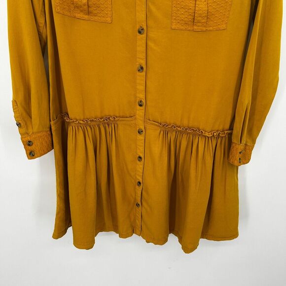 NWT ANTHROPOLOGIE Maeve Mustard Yellow Marlie Button Front Tunic Dress 4 Petite - Picture 5 of 10